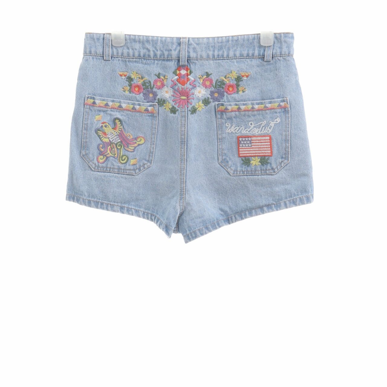 Free People Home Made Blue Embroidery Denim Shorts Pants