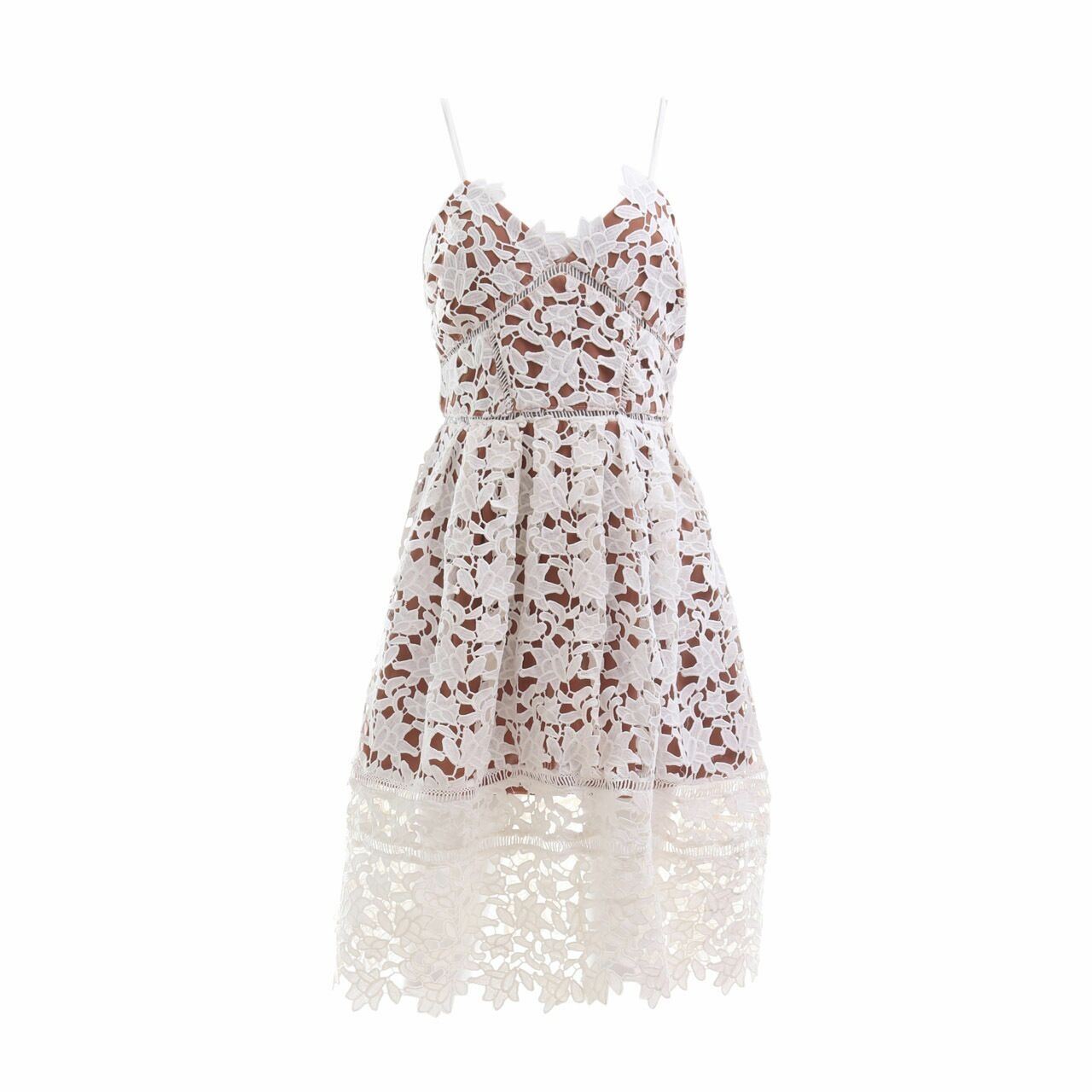 Roselani Brown & White Perforated Mini Dress