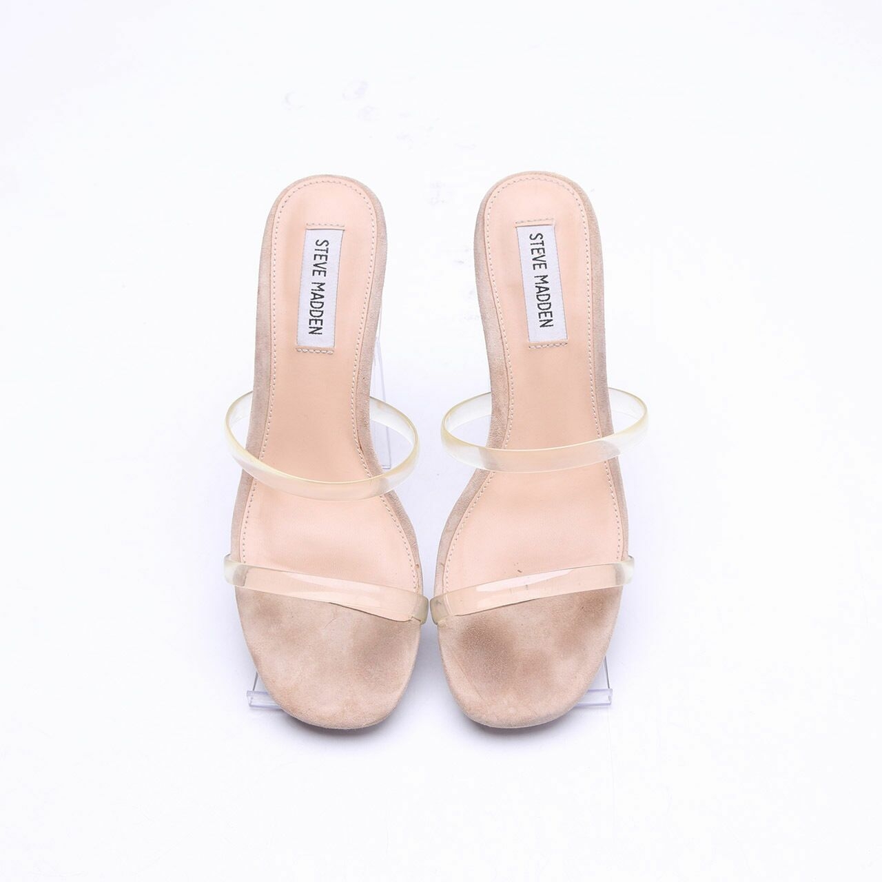Steve Madden Cream Issy Clear Block Heel Strappy Sandals