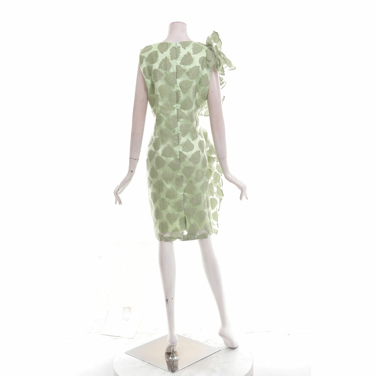 Caroline Kosasih Green Leaf Ruffle Midi Dress