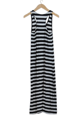 Black and White Stripes Sleeveless Long Dress