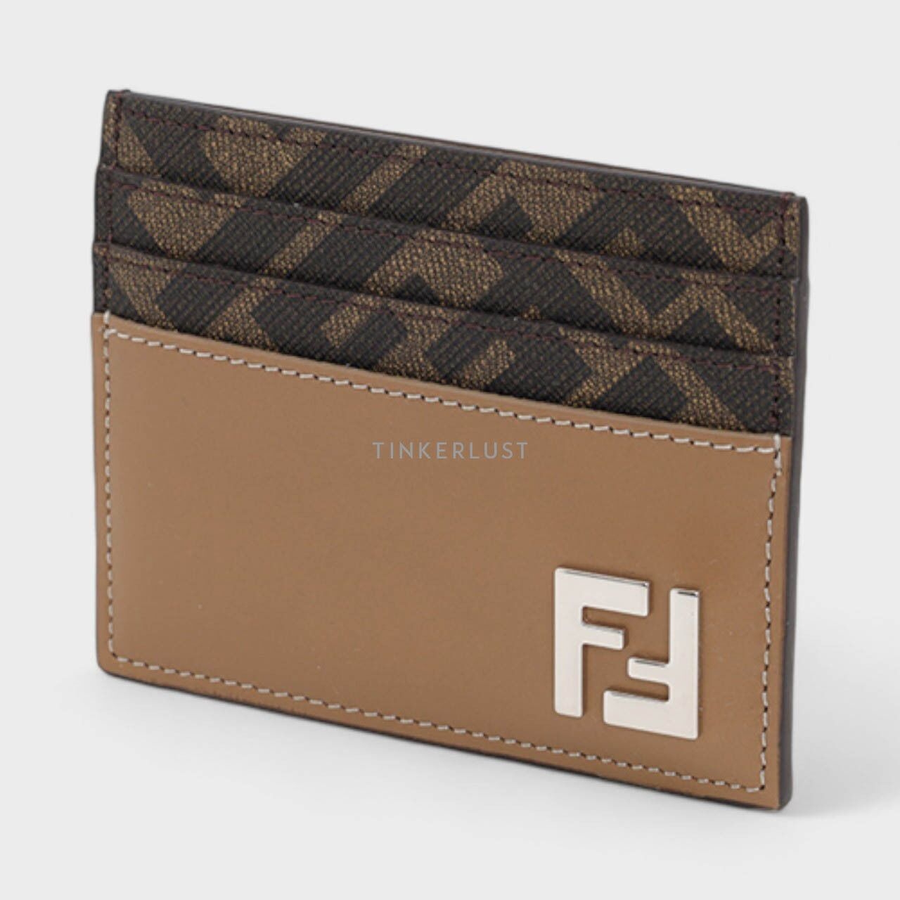 Fendi FF Squared Beige Card Holder Wallet