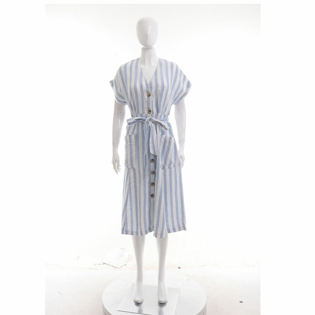 Mango Blue & White Stripes Midi Dress