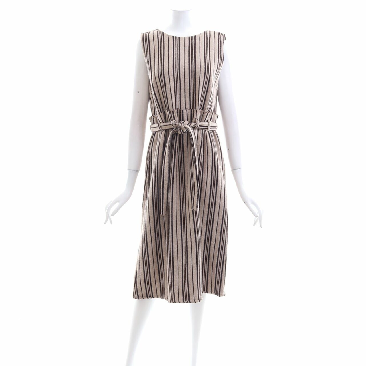 Label Eight Nude & Brown Stripes Midi Dress