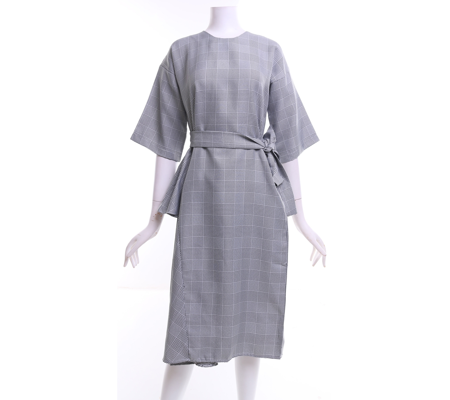 Bel.Corpo Grey Plaid Ruffle Midi Dress