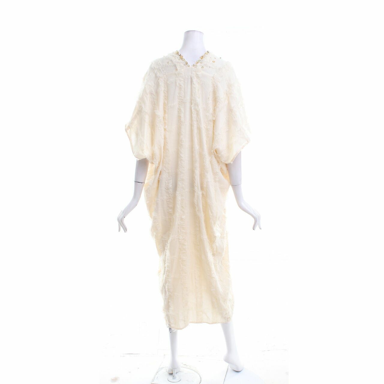 Cera Off White Sequin Kaftan Long Dress