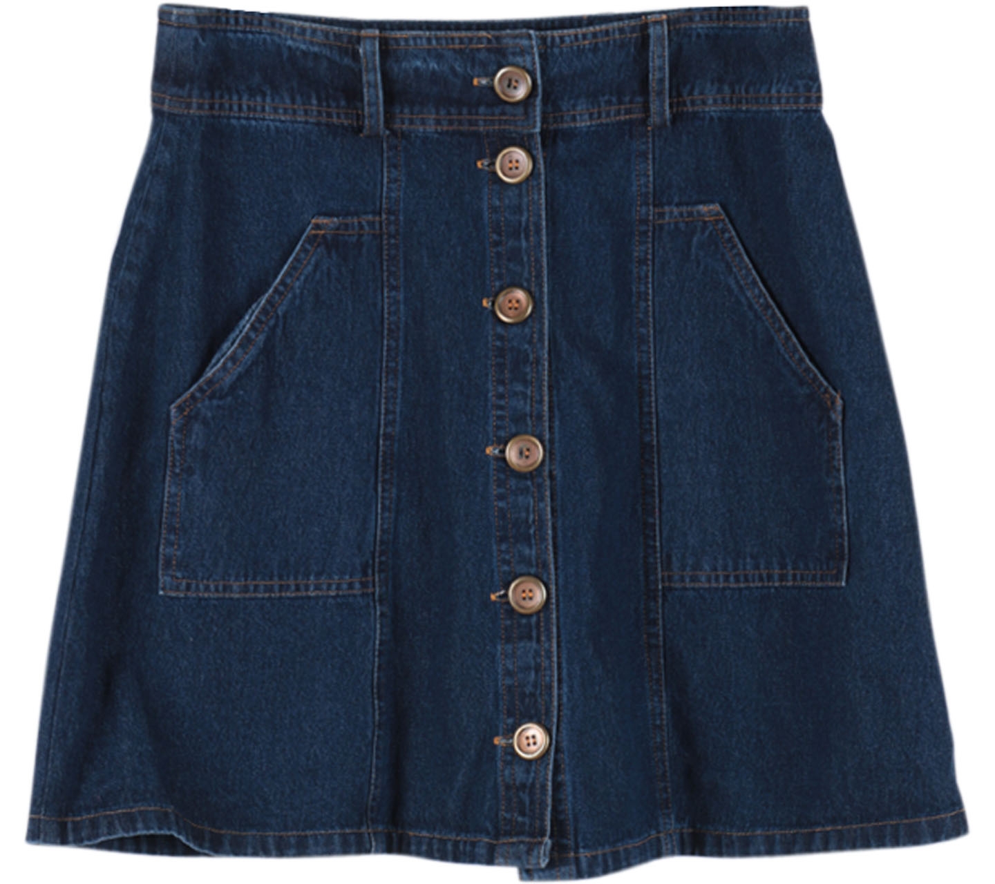 Cotton Ink Blue Buttoned Denim Midi Skirt
