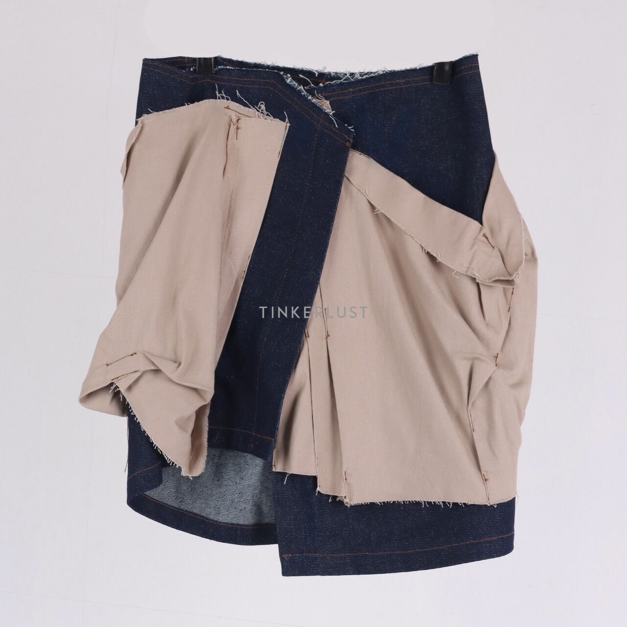 Tangan Beige & Navy Unfinished Mini Skirt