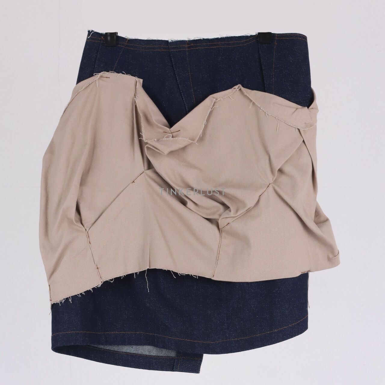 Tangan Beige & Navy Unfinished Mini Skirt