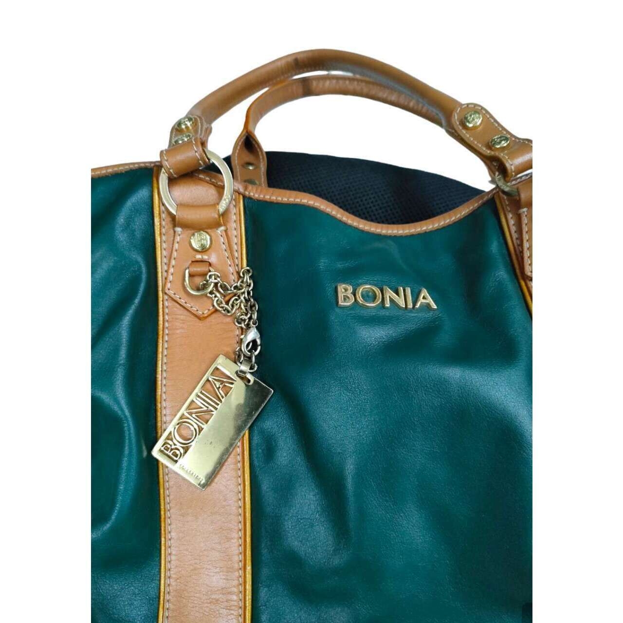 Bonia Brown & Teal Tote Bag