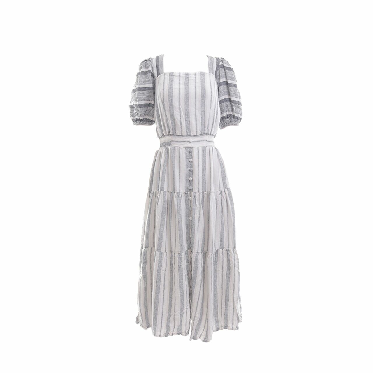 Brier Grey & White Stripes Midi Dress