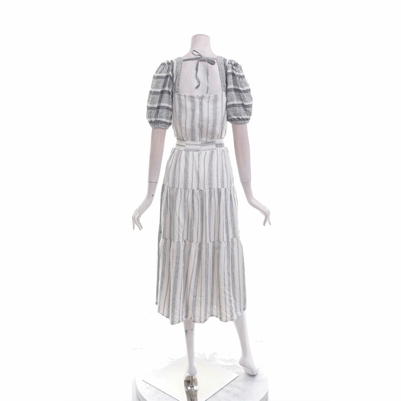 Brier Grey & White Stripes Midi Dress