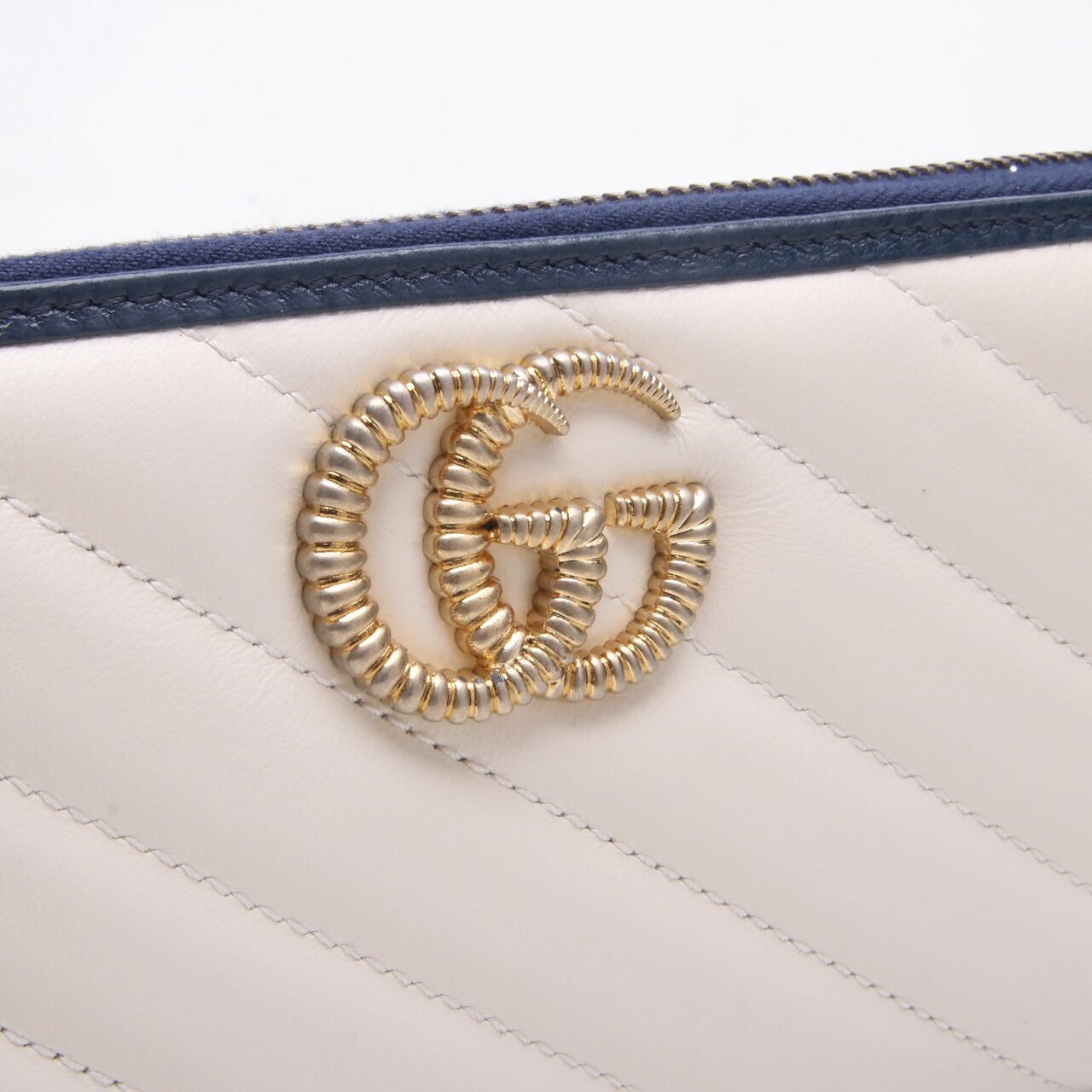 Gucci Calfskin Matelasse Diagonal Torchon GG Marmont Zip Around Wallet White