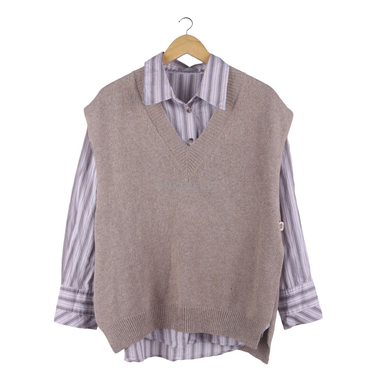 Modelano Grey & Brown Stripes Shirt with Vest