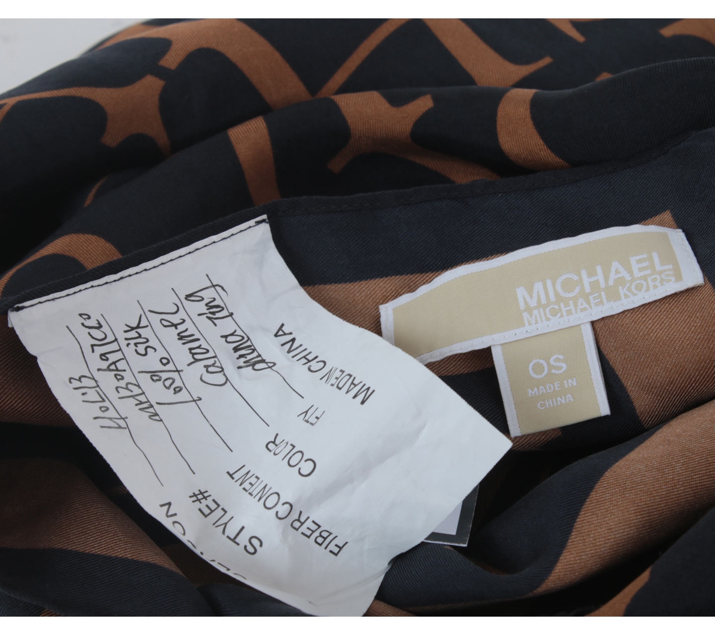 Michael Kors Black And Brown Silk Patterned Scarf