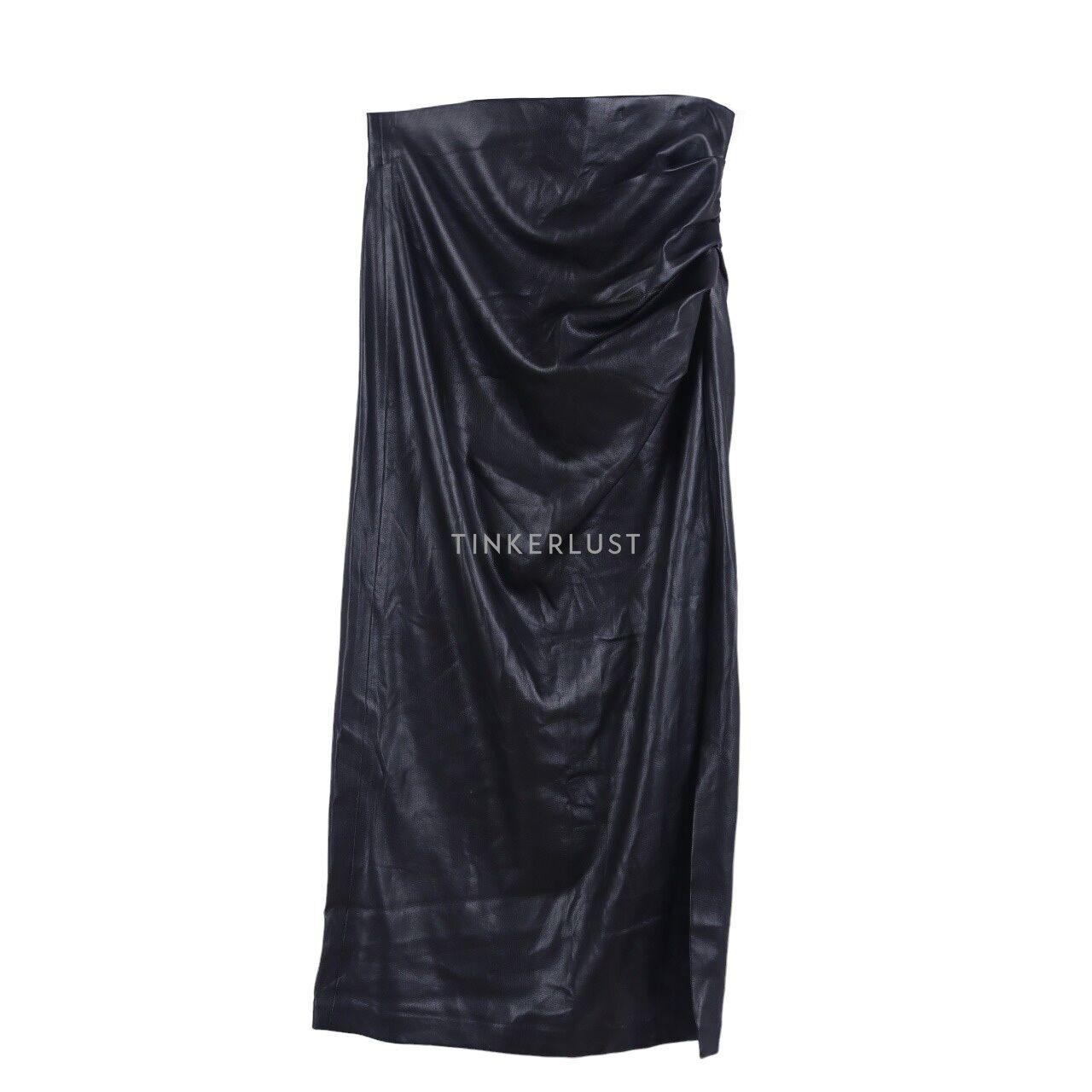 Zara Black Slit Leather Midi Skirt