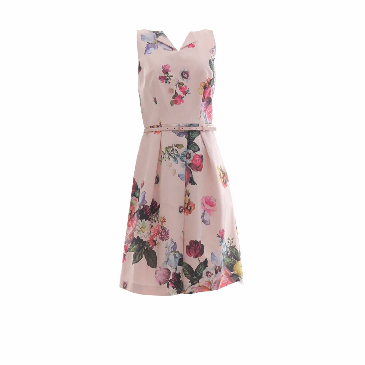 Ted Baker Deavon Floral Printed Nude  Pink Midi Dress