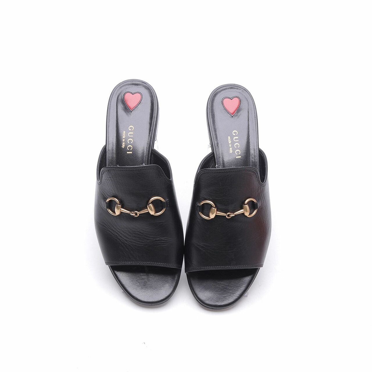 Gucci Black Horsebit Leather Open Toe Slide Sandals