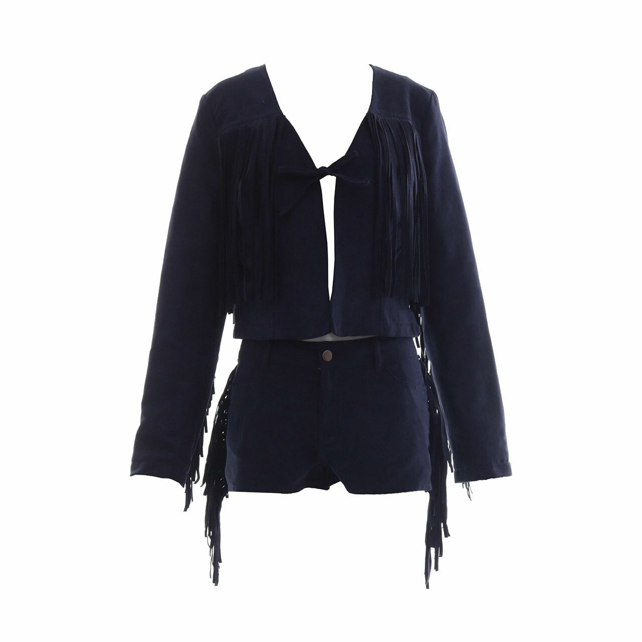 H&M Navy Fringe Suede Two Piece