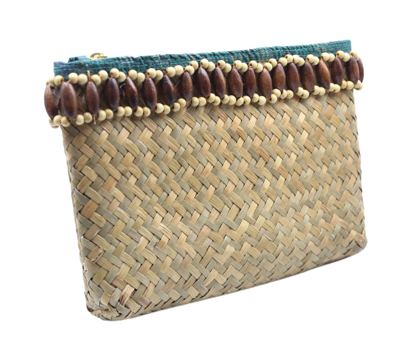 Ikat indonesia Brown Straw Pouch