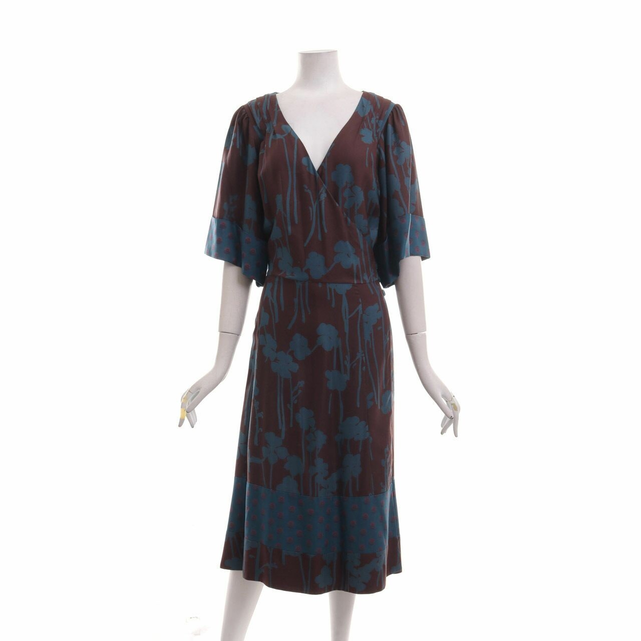 Marc By Marc Jacobs Brown & Blue Floral Wrap Midi Dress