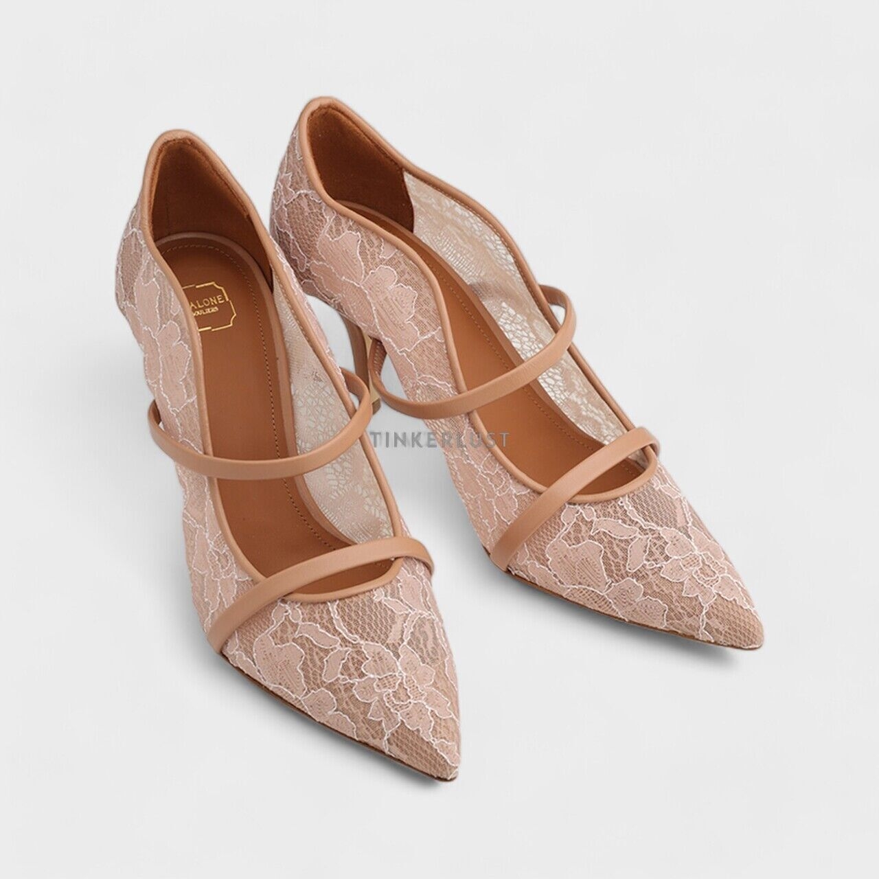 Malone Souliers Maureen Lace Heeled Pumps 70mm in Mauve/Nude Heels