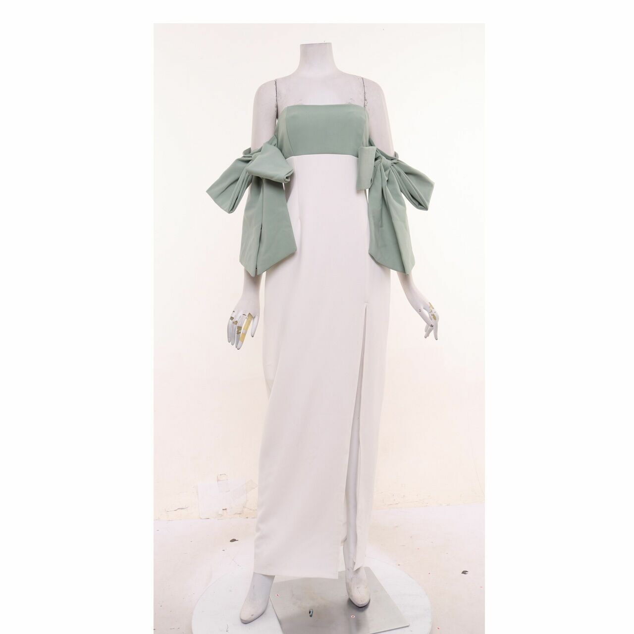 Malika By Modelano White & Mint Slit Tube Long Dress