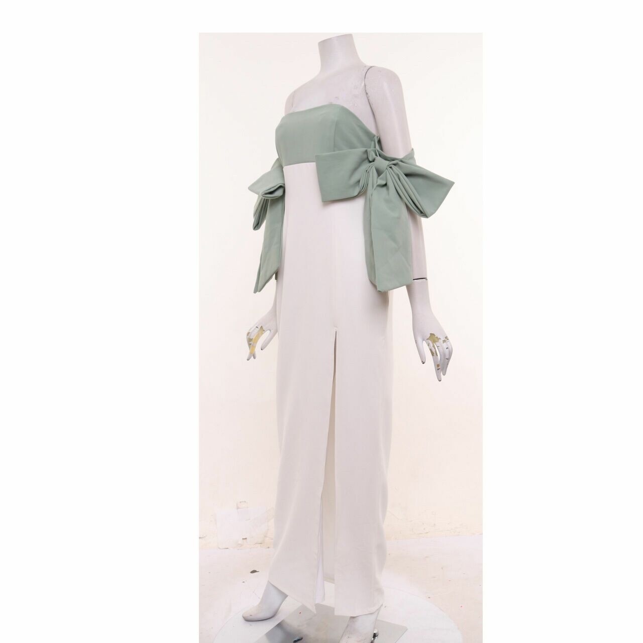 Malika By Modelano White & Mint Slit Tube Long Dress