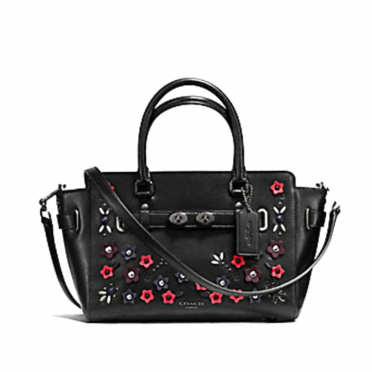 BLAKE CARRYALL 25 IN NATURAL REFINED LEATHER WITH FLORAL APPLIQUE (COACH F59450) ANTIQUE NICKEL/BLACK MULTI
