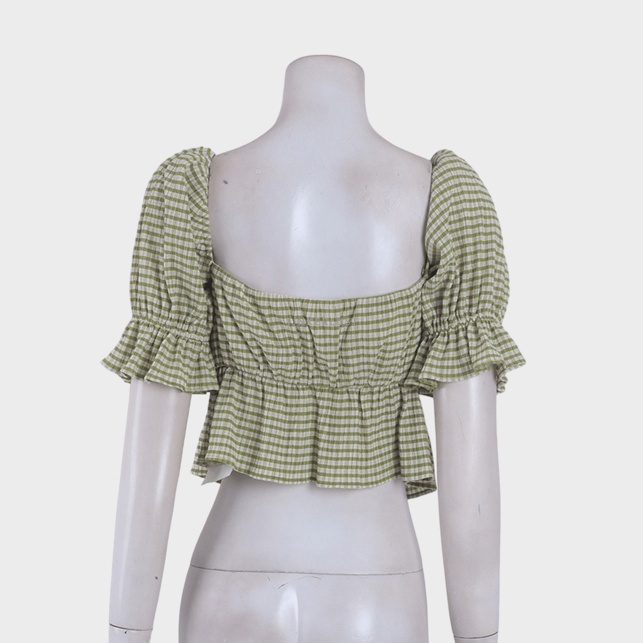 Reformation Green Gingham Cropped Blouse