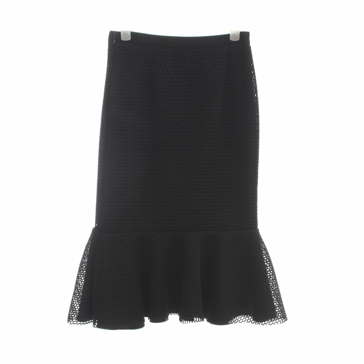 Style Nanda Black Perforated Midi Skirt