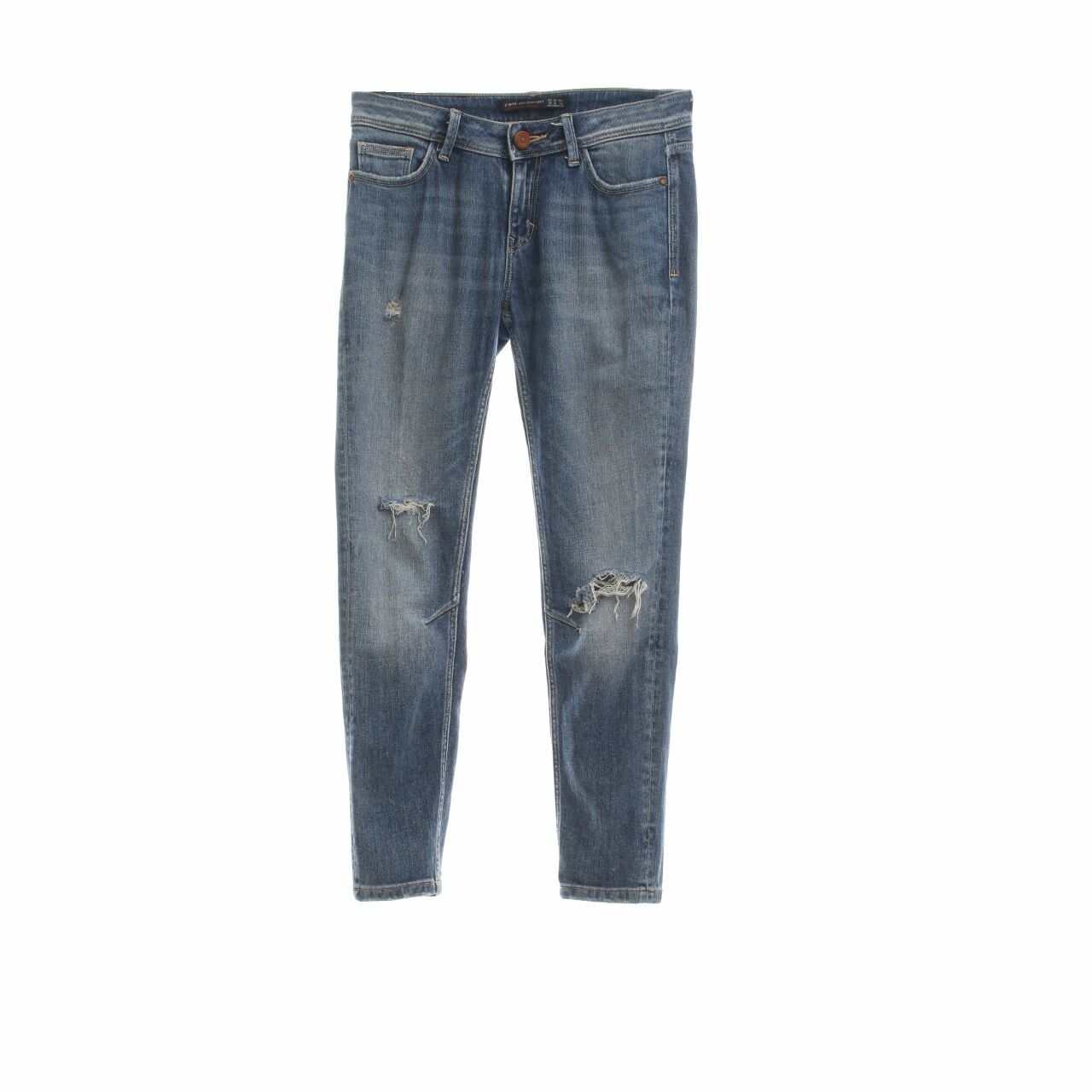 Zara Blue Washed Ripped Jeans 