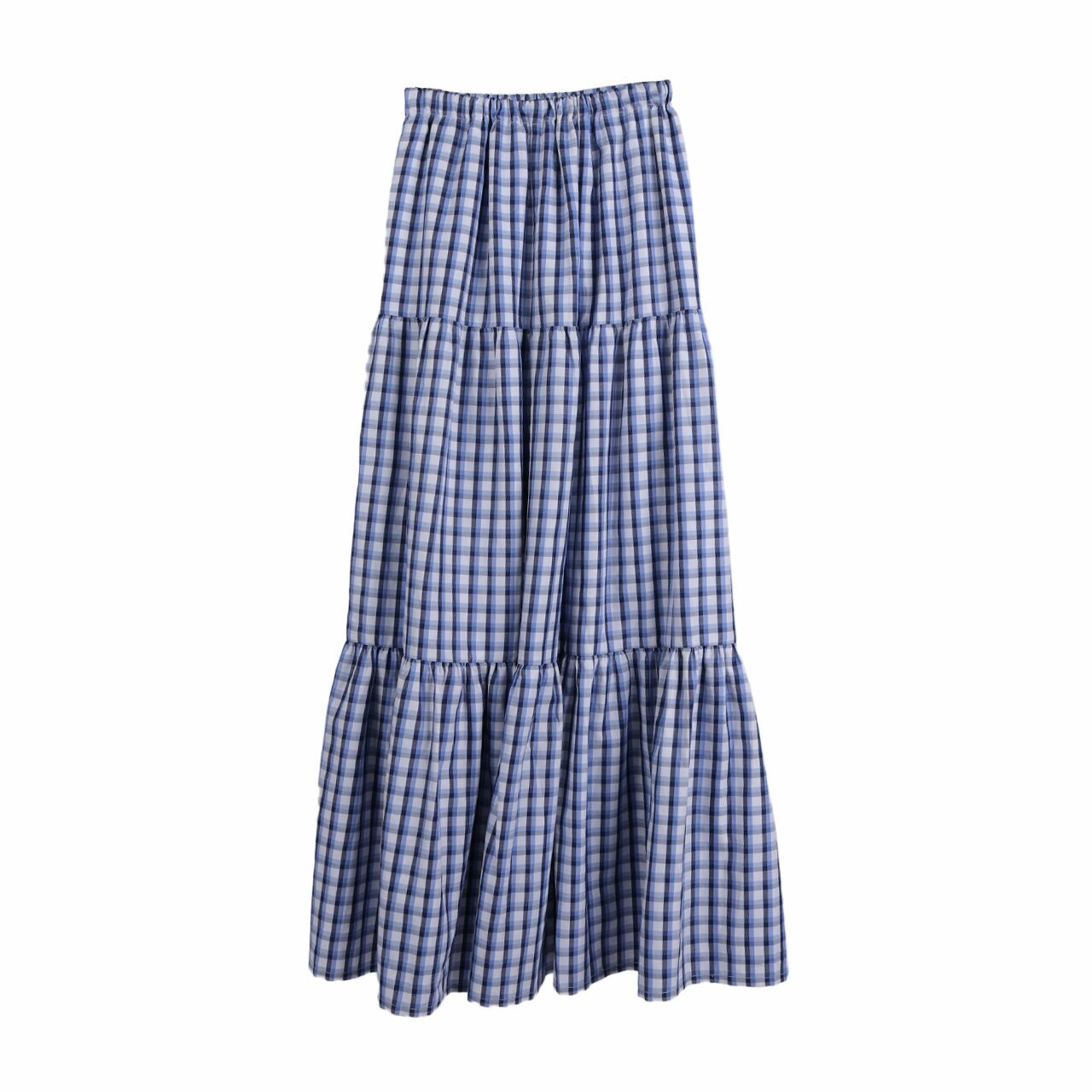 DUA AWAN Blue Tartan Maxi Skirt