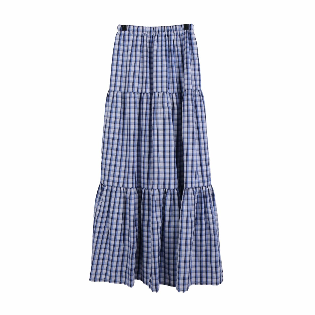 DUA AWAN Blue Tartan Maxi Skirt