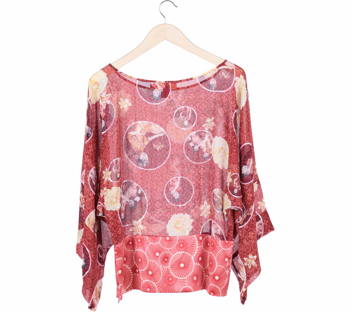 Shanghai Tang Red Patterned Silk Blouse