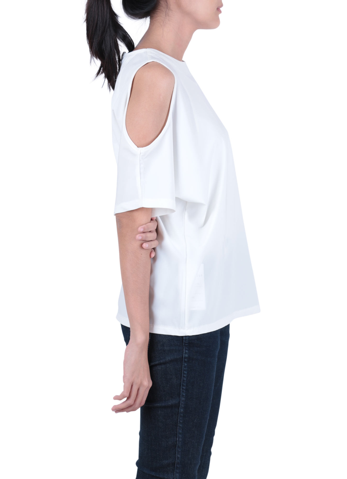 This is April White Cold Shoulder Blouse