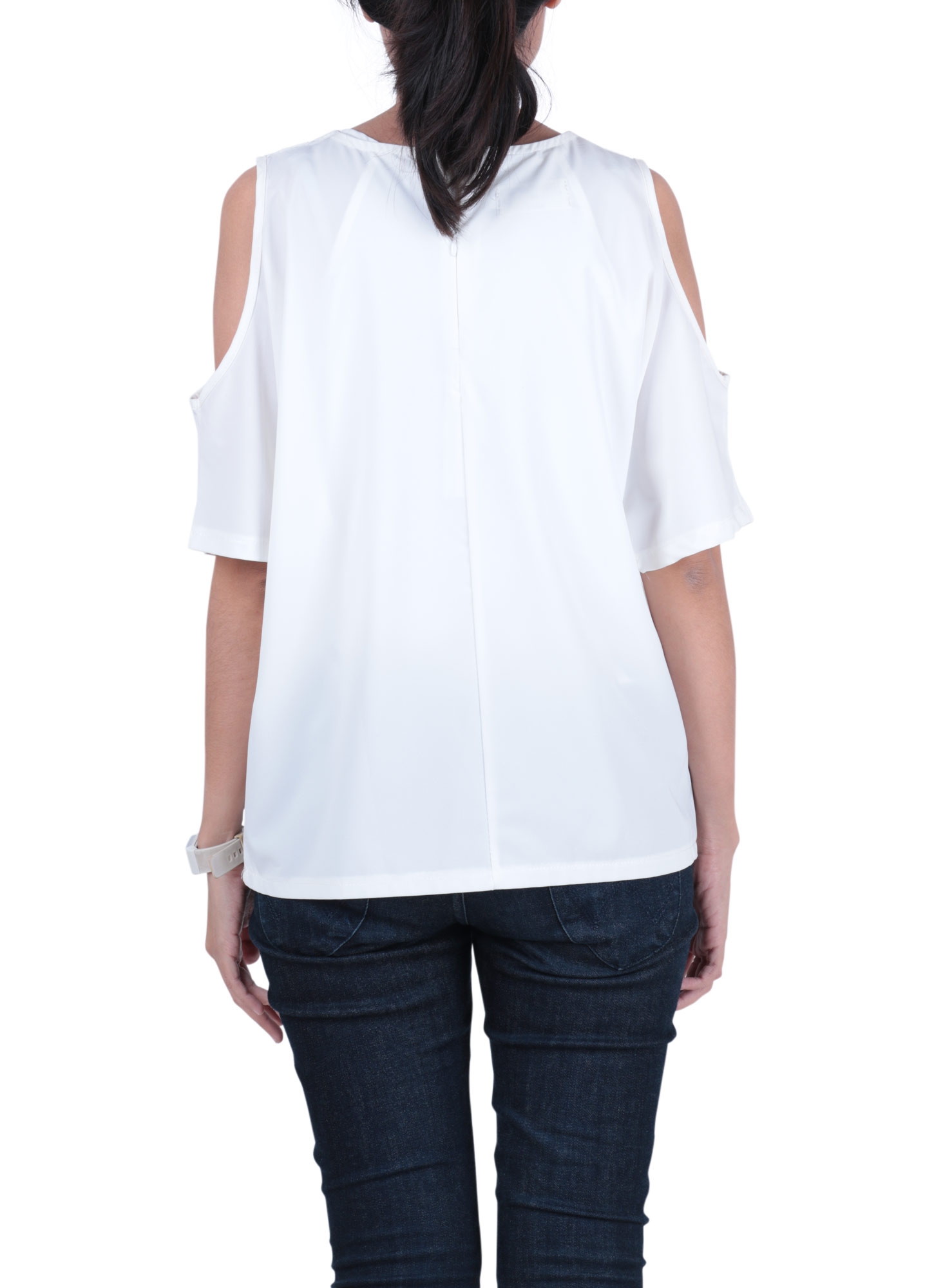 This is April White Cold Shoulder Blouse