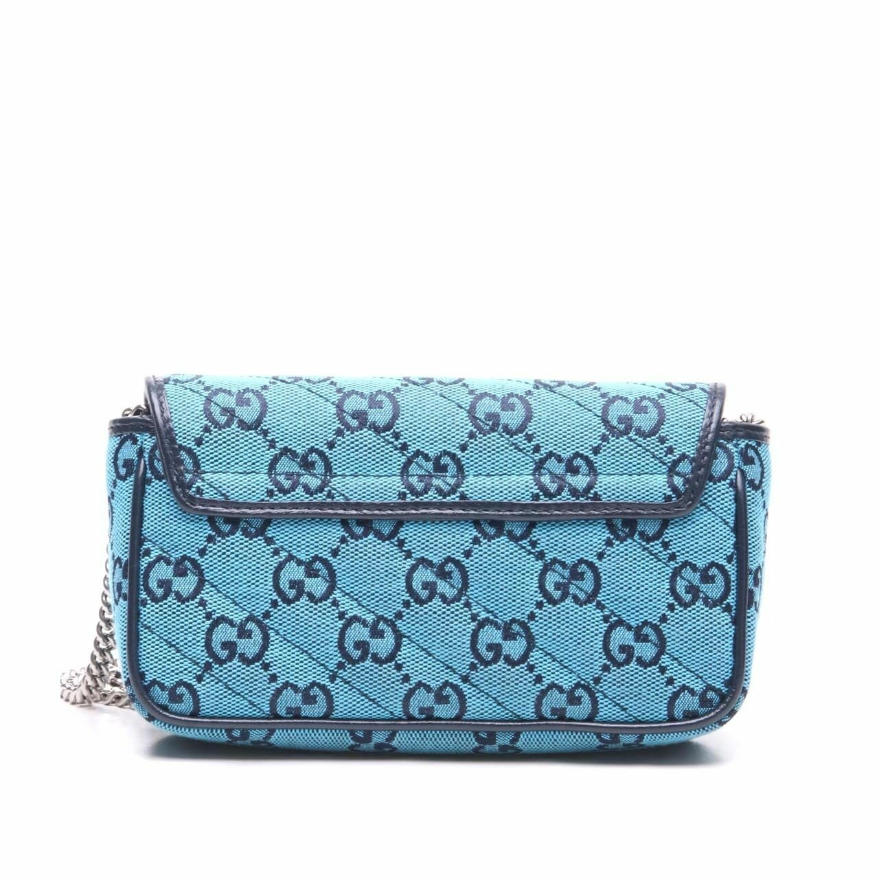 Gucci Monogram Light Blue Multicolor Matelasse Diagonal Super Mini GG Marmont Shoulder Bag