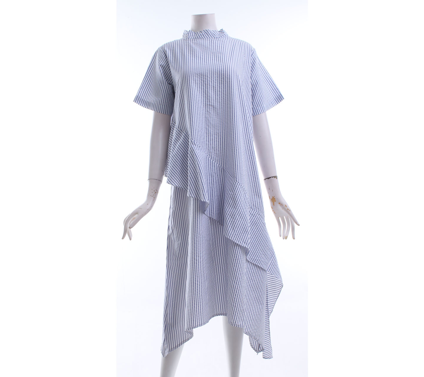 Schoncouture Blue & White Striped Midi Dress
