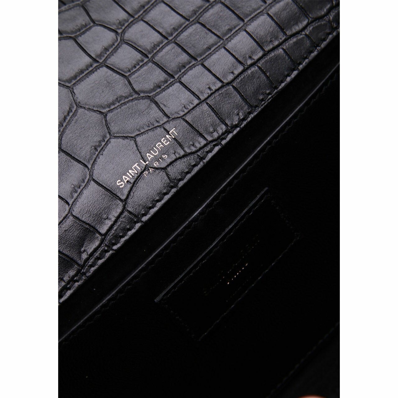 Yves Saint Laurent Crocodile Embossed Black Clutch