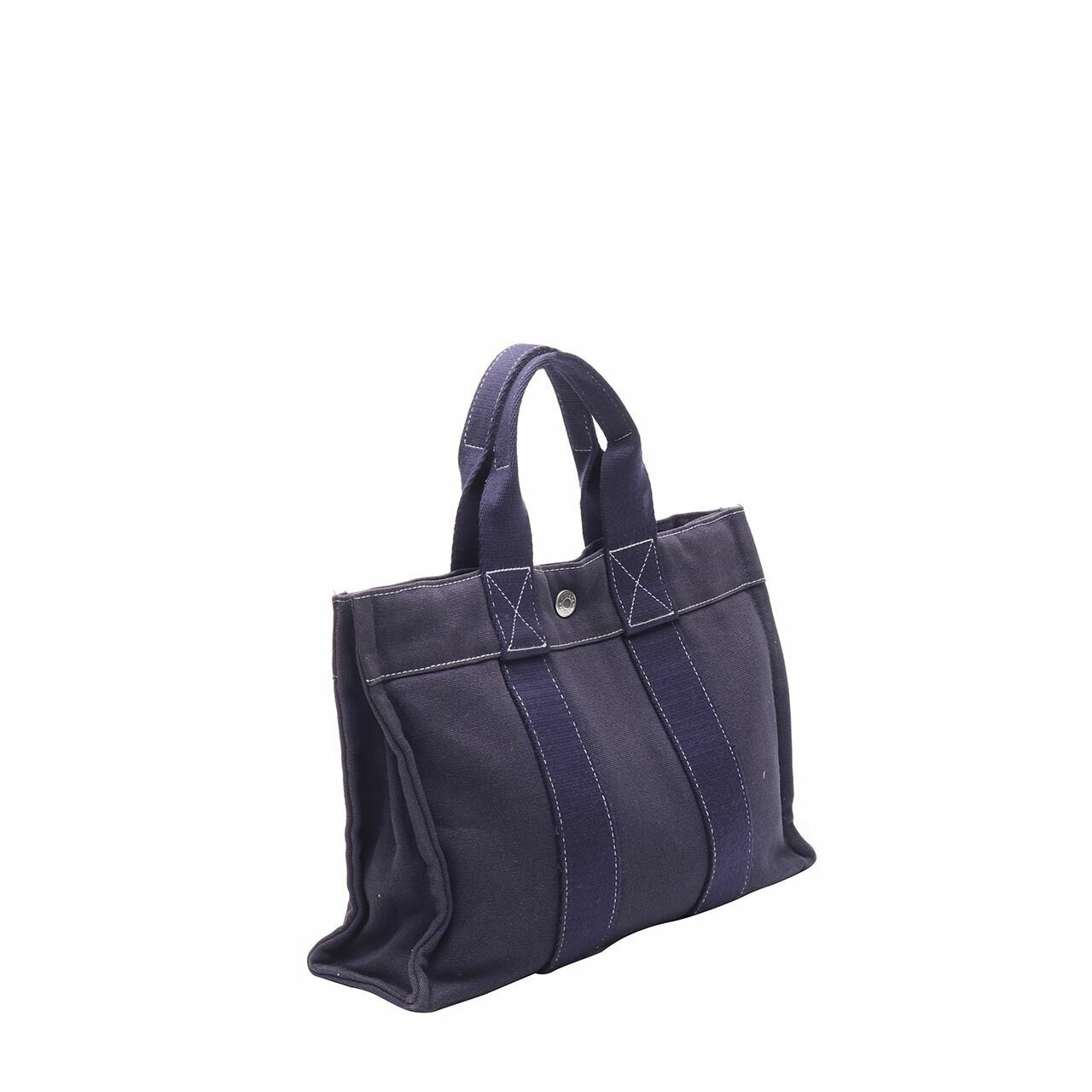 Hermes Fourre Tout Navy Small Canvas Hand Bag