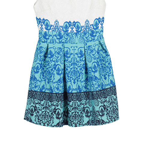 Blue and White Sleeveless Mini Dress