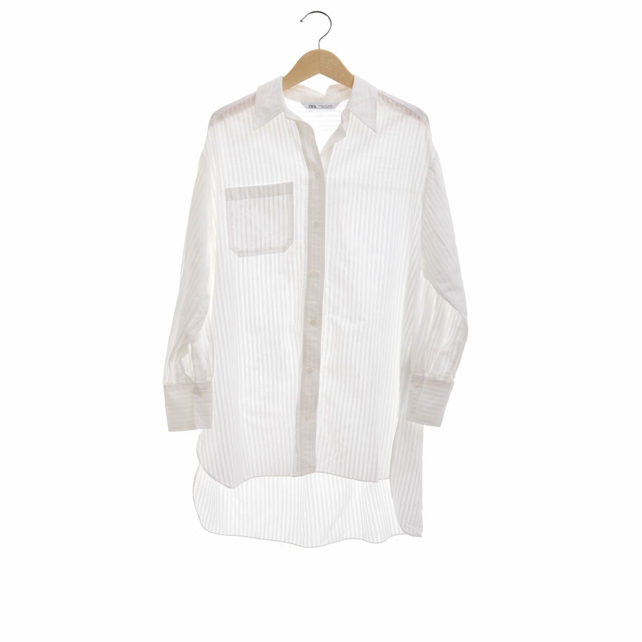 Zara White Stripes Pocket Tunic Shirt