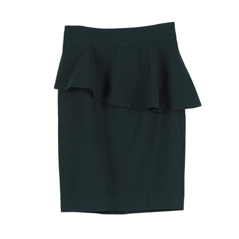 Green Plain Peplum Midi Skirt