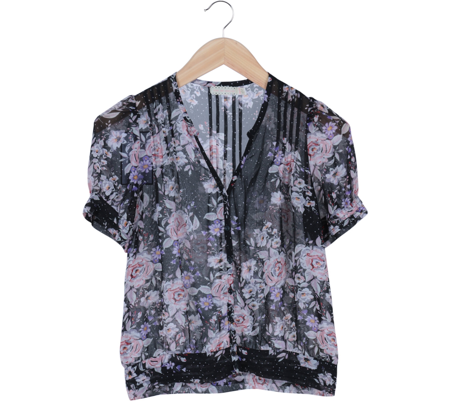 Urban Outfitters Black Floral Pleated Blouse