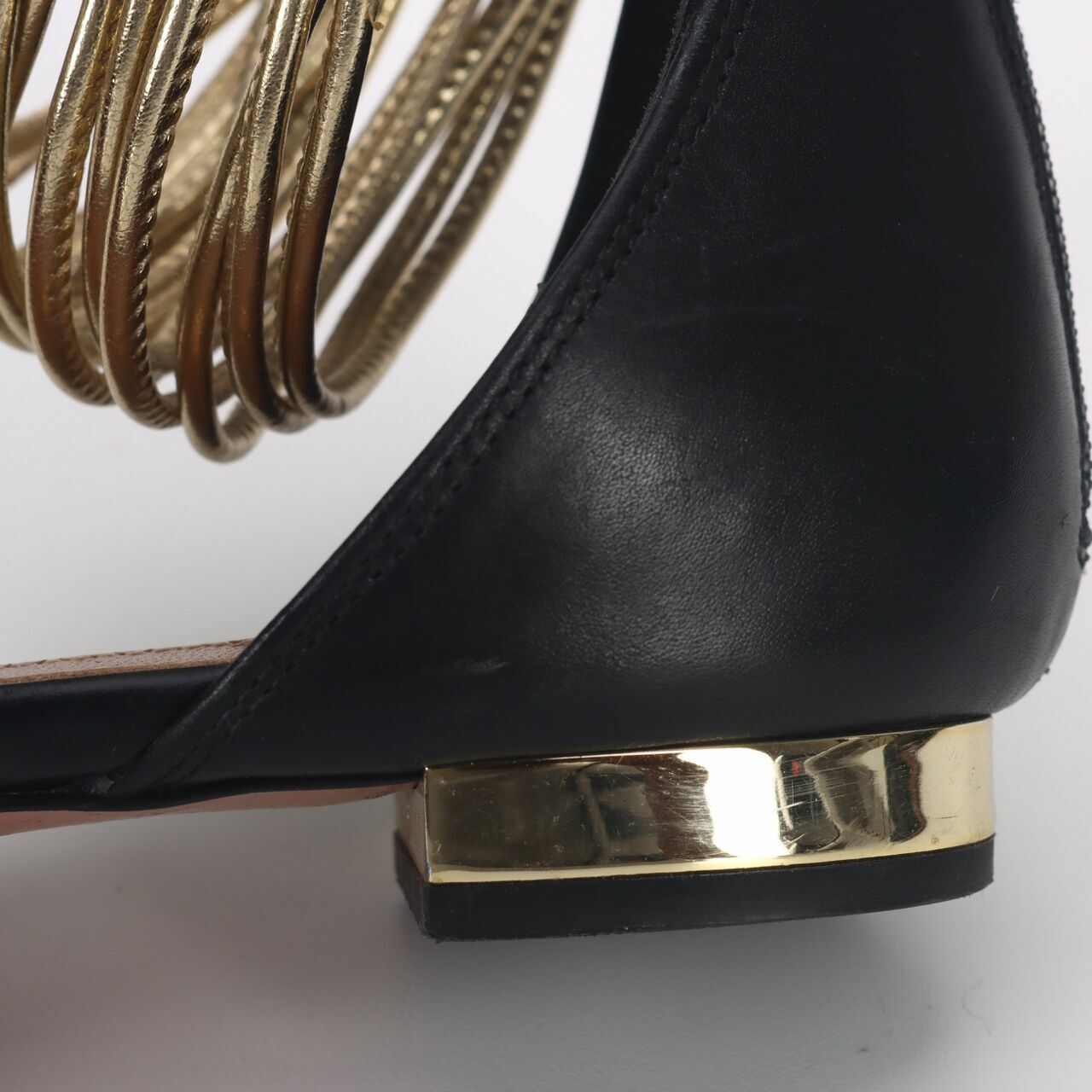 Aquazzura Gold & Black Ankle Strap Flats