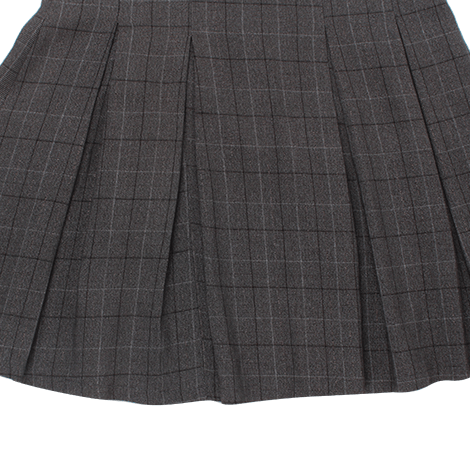 Grey Checkered Godet Midi Skirt