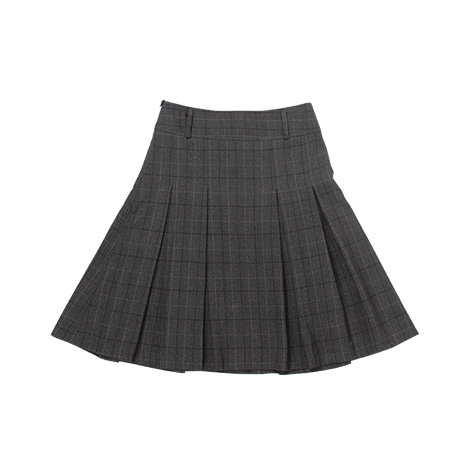 Grey Checkered Godet Midi Skirt