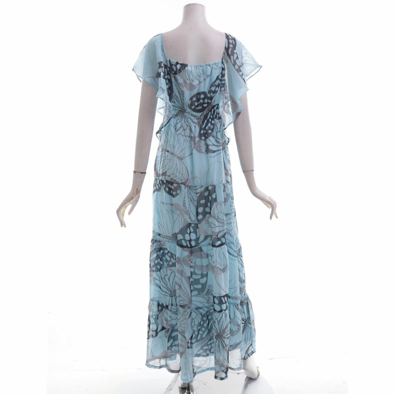 Future State Blue & Grey Butterflay Printed Long Dress