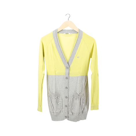 Lime Green and Grey V-Neck Cardigan